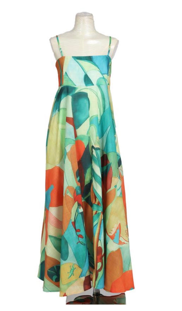 Tropical Mosaic Maxi Dress β Aqua Multi