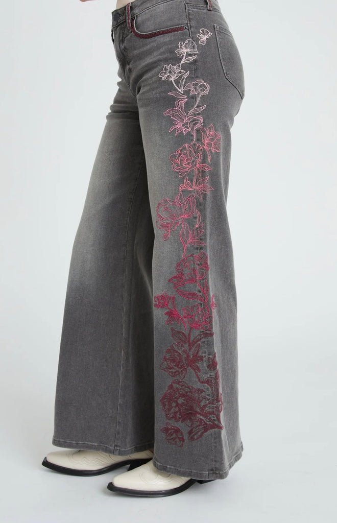 Mona Wide Leg Jeans Etched Design