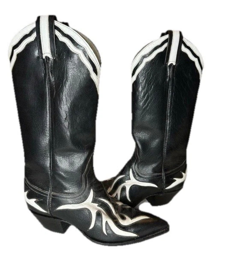 New Vintage Black White Mahan Boots 6