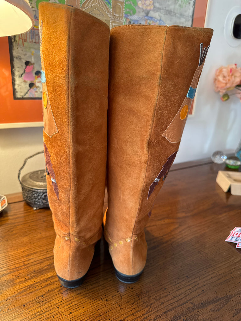 RARE VINTAGE OVERLAY NATIVE INDIAN BOOTS 7N