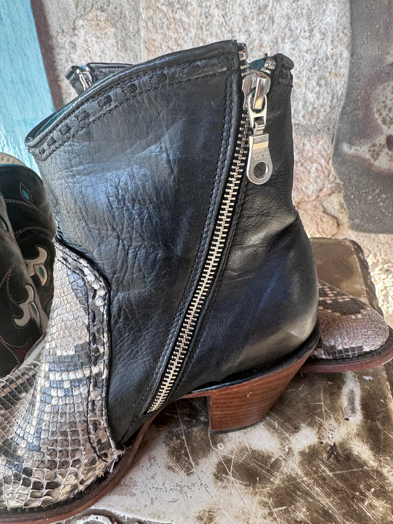 Black Fringe Python Ankle Boots Preowned