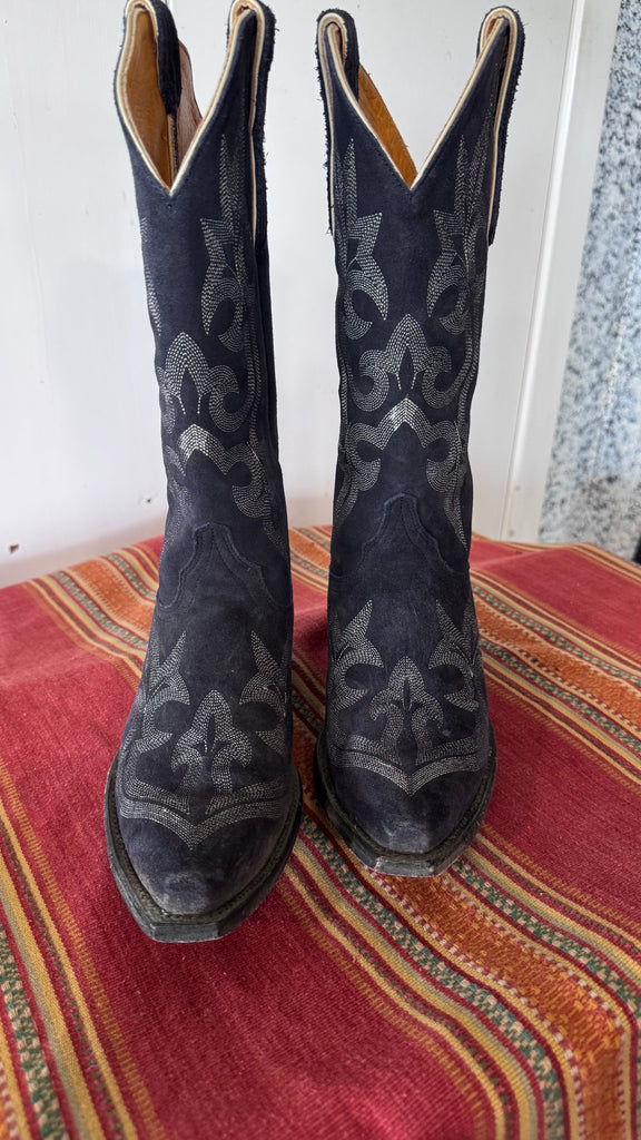 VINTAGE NAVY SUEDE 13” DIEGO BOOTS 7.5 OLD GRINGO