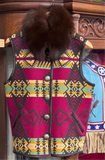 Vintage Indian Blanket Vest Fur Collar M