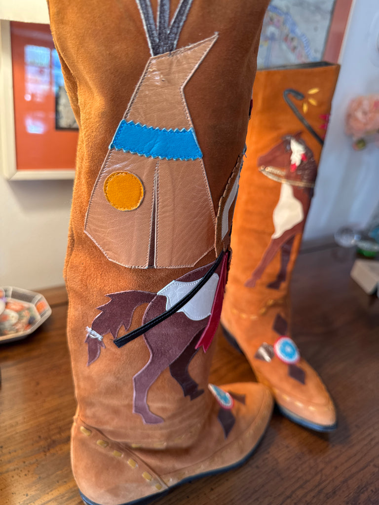 RARE VINTAGE OVERLAY NATIVE INDIAN BOOTS 7N