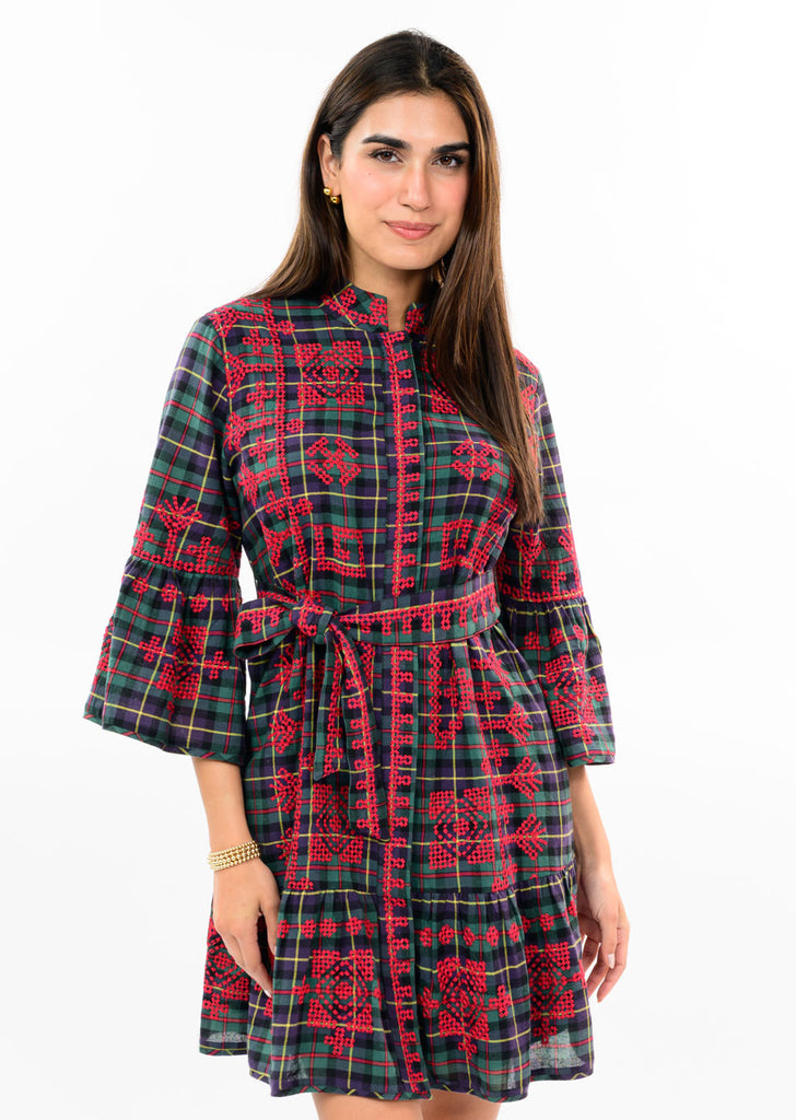 Tartan Cross Stitch Embroidered Dress
