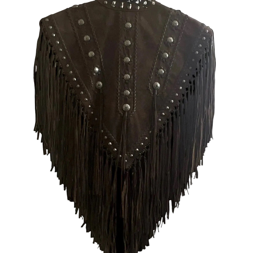 Vintage Suede Hand Tied Fringe Studs Shrug O/S