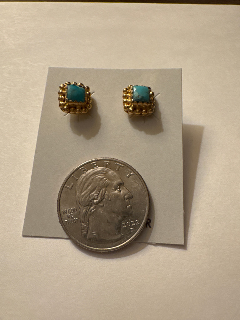 14K GOLD PLATE S/S EARRINGS KINGMAN TURQUOISE EARRINGS