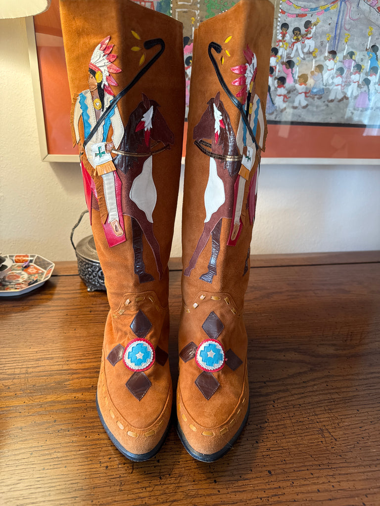RARE VINTAGE OVERLAY NATIVE INDIAN BOOTS 7N