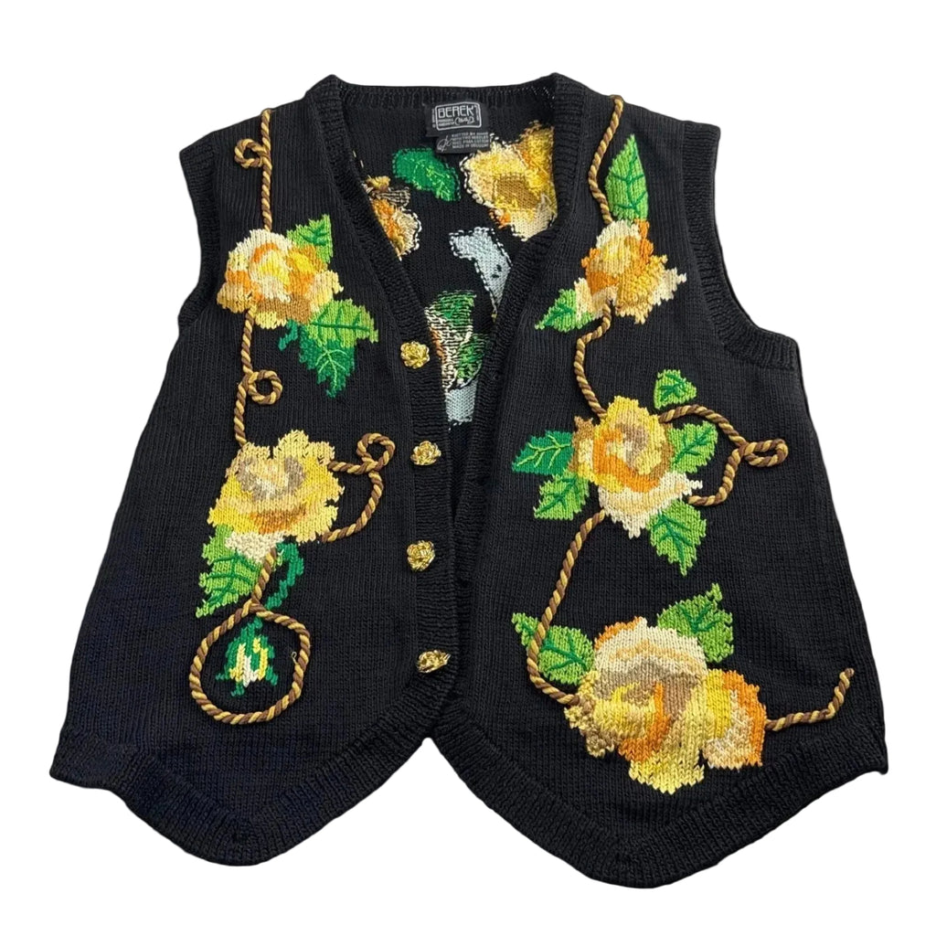 Vintage 1992 Yellow Rose of Texas Hand Knit Vest