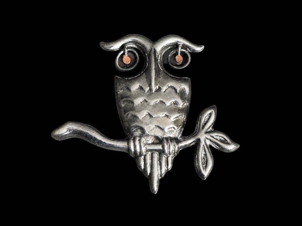 Signed Demoiselle Crafton 925 Sterling Silver Owl Brooch Pendant | Handmade Figural Pin