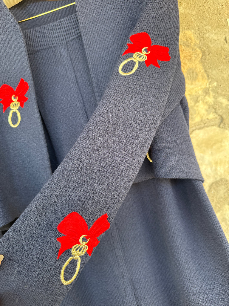 Vintage Navy 2PC Suit St John 4 Red Bows