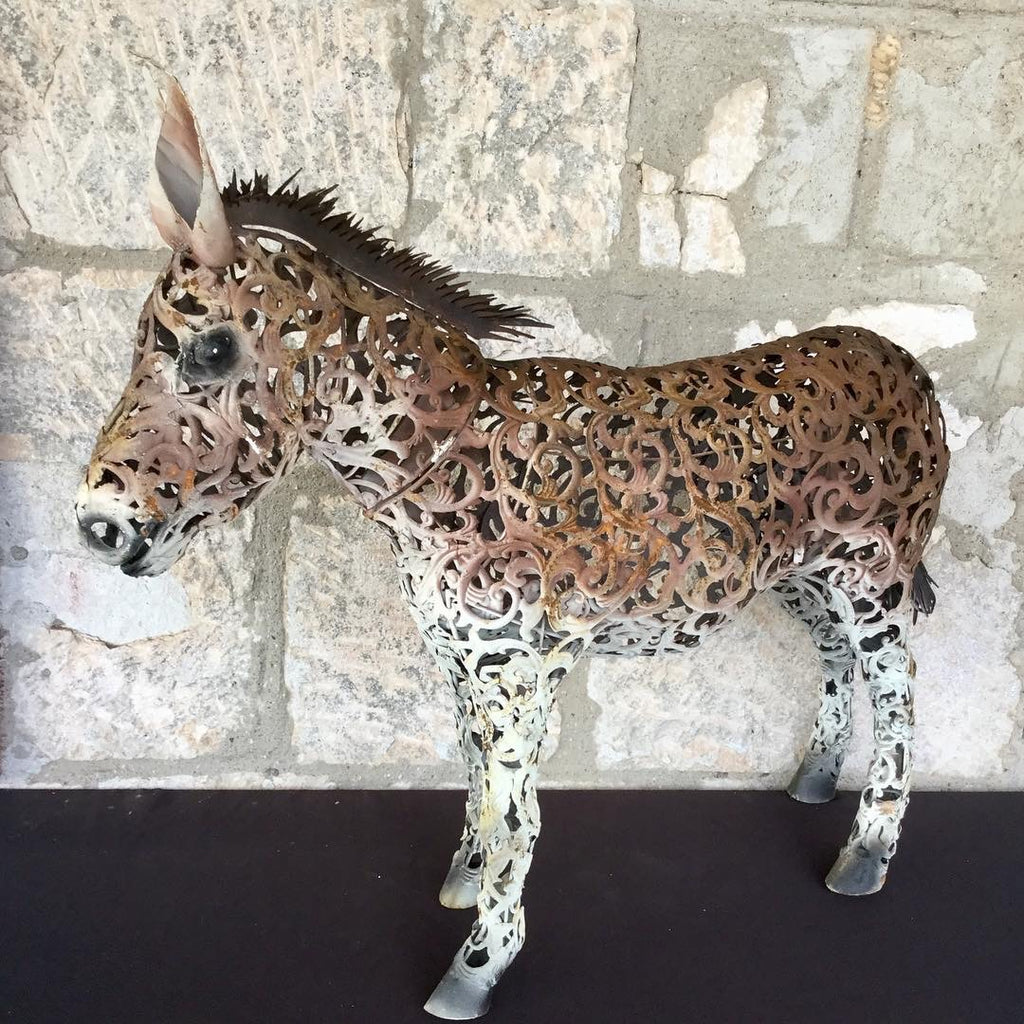 Miniature Metal Donkey Scrollwork Yard Art