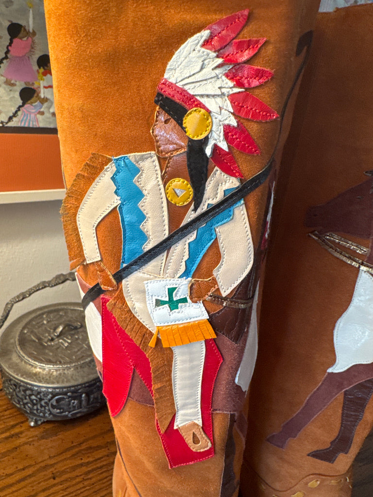 RARE VINTAGE OVERLAY NATIVE INDIAN BOOTS 7N