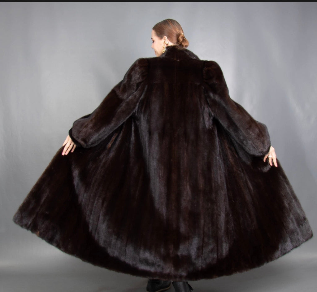 Vintage Deep Mahogany Extra Long Mink Coat M