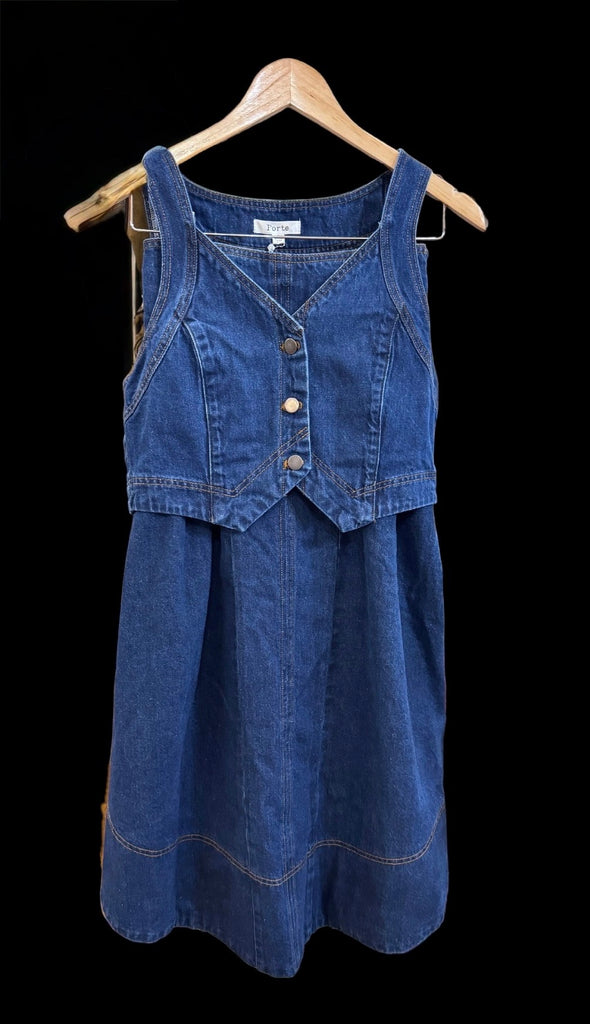 Denim Fitted Vest and A-Line Skirt Set