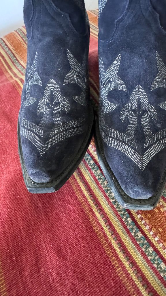 VINTAGE NAVY SUEDE 13” DIEGO BOOTS 7.5 OLD GRINGO