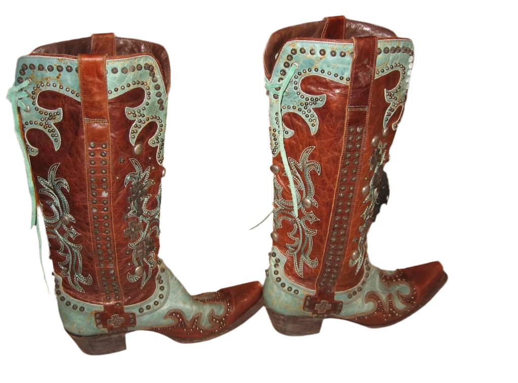 Ammunition Boots 8.5M Turquoise Brown Crosses