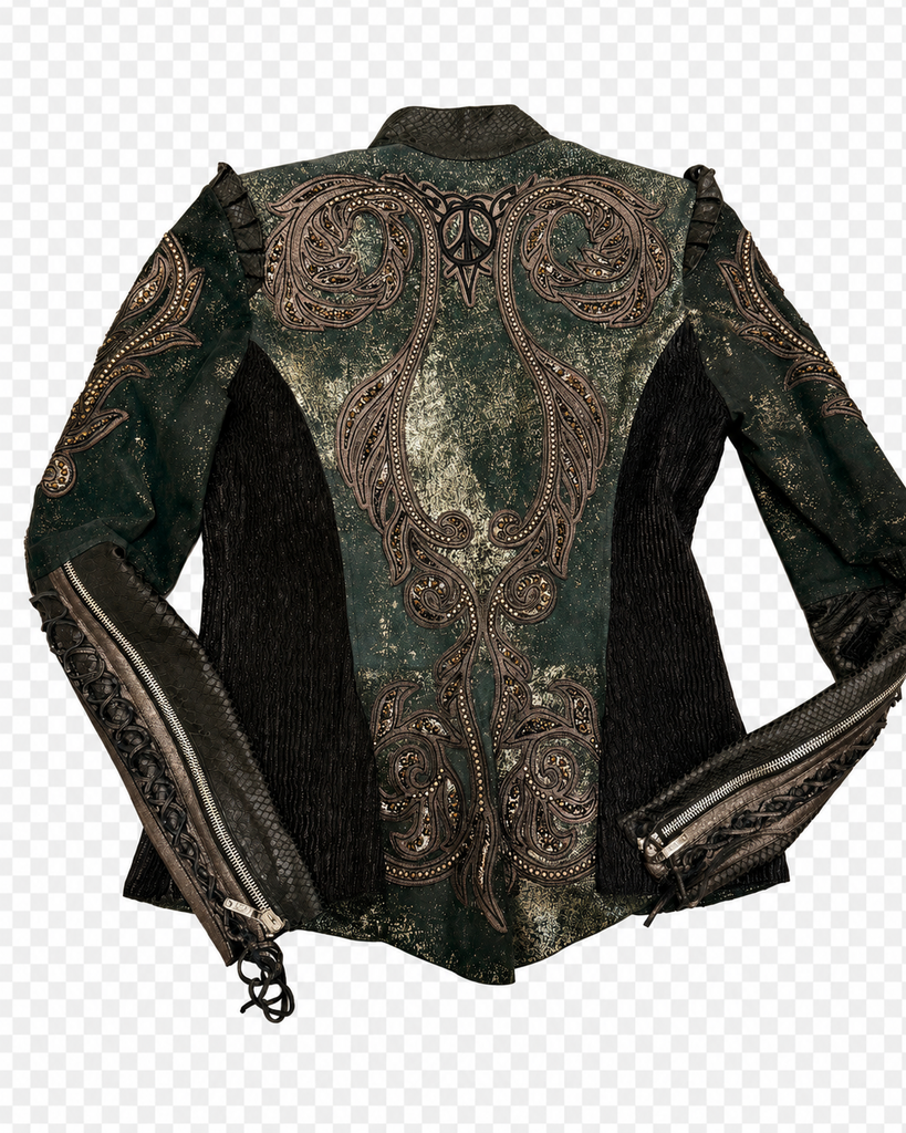 Cleopatra Acid Washed Lambskin Crystal Embroidered Kippys Jacket M/L