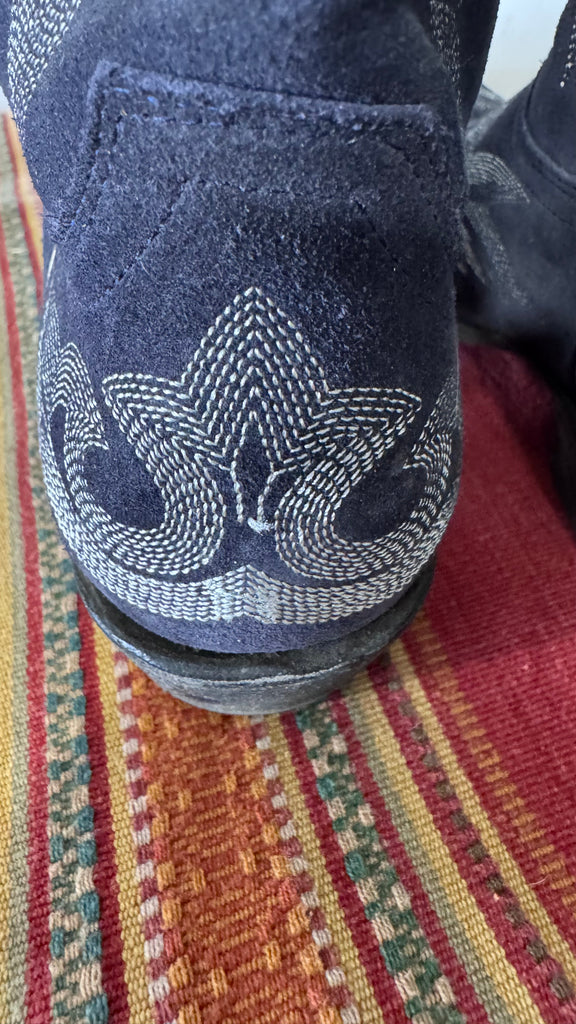 VINTAGE NAVY SUEDE 13” DIEGO BOOTS 7.5 OLD GRINGO