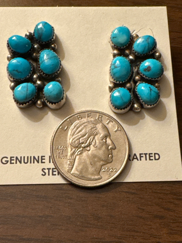 DONOVAN NEZ NAVAJO HANDMADE SS KINGMAN TURQ EARRINGS