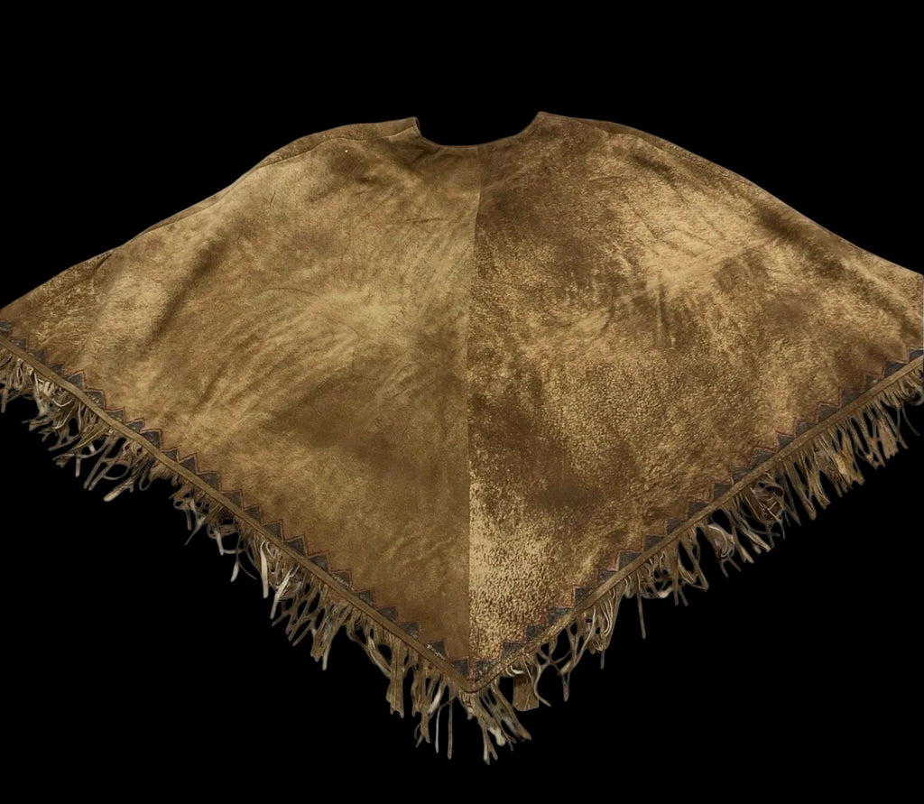 Lamb Suede Patricia Wolf Hand Painted Poncho Vintage