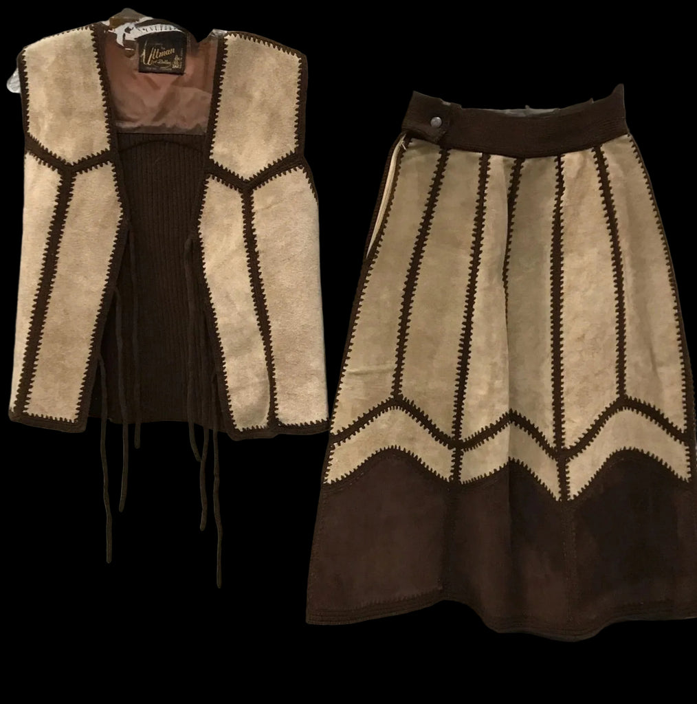 Vintage Suede Knit Set Vest Skirt M
