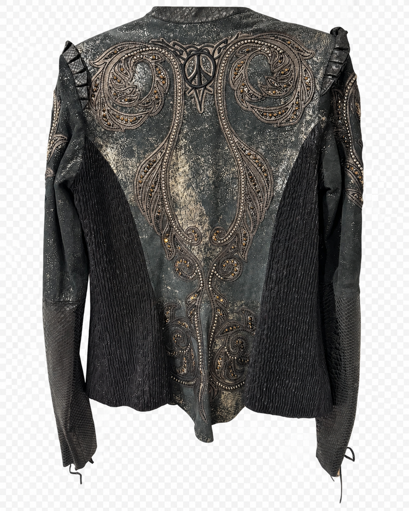 Cleopatra Acid Washed Lambskin Crystal Embroidered Kippys Jacket M/L