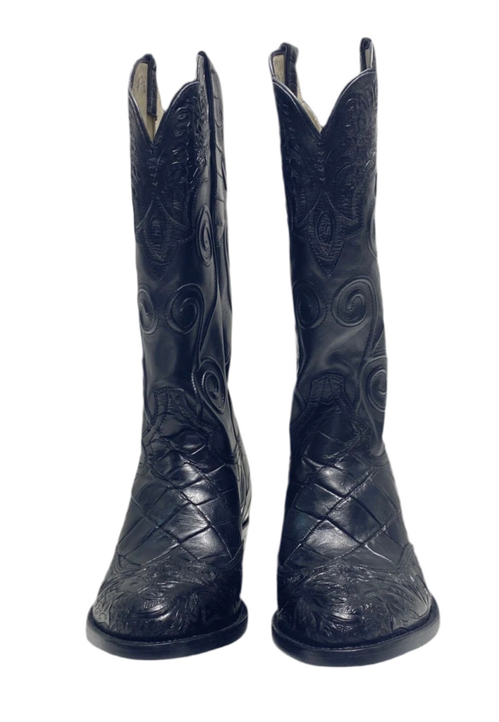 NEW Custom Tooled Heel Toe Black 7.5 Cock of the Walk Boots SMA