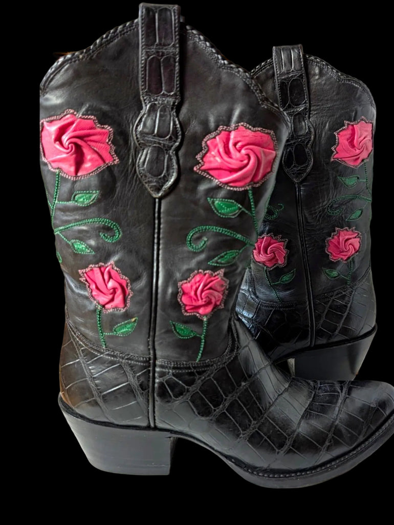 Très Outlaws Custom Crocodile Pink Floral Boots