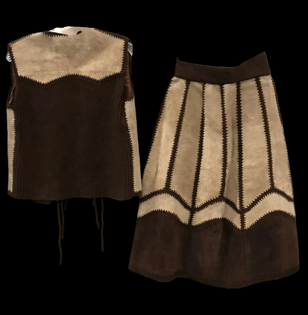 Vintage Suede Knit Set Vest Skirt M
