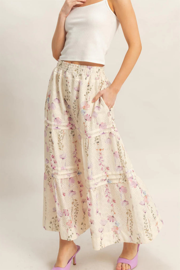 Floral Smocked Waist Eyelet Skirt