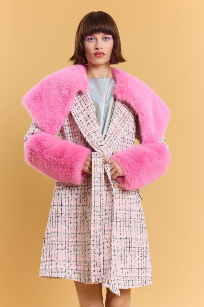 Pink Tweed Coat Detachable Fur