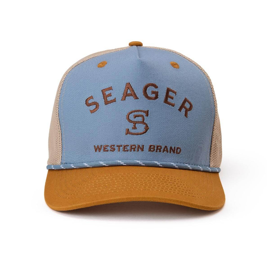Seager Logo Trucker Cap Hat-Blue Tan