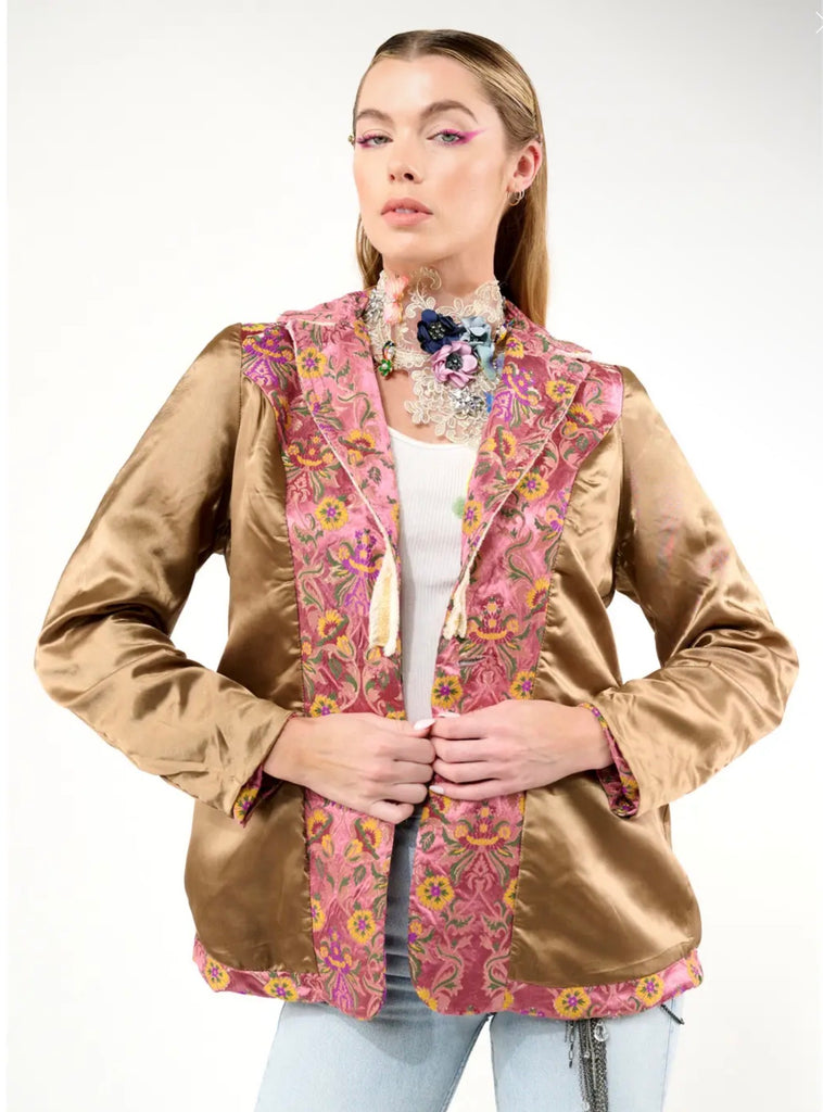 Renaissance Silk Mauve Pink Jacquard Blazer Reversible