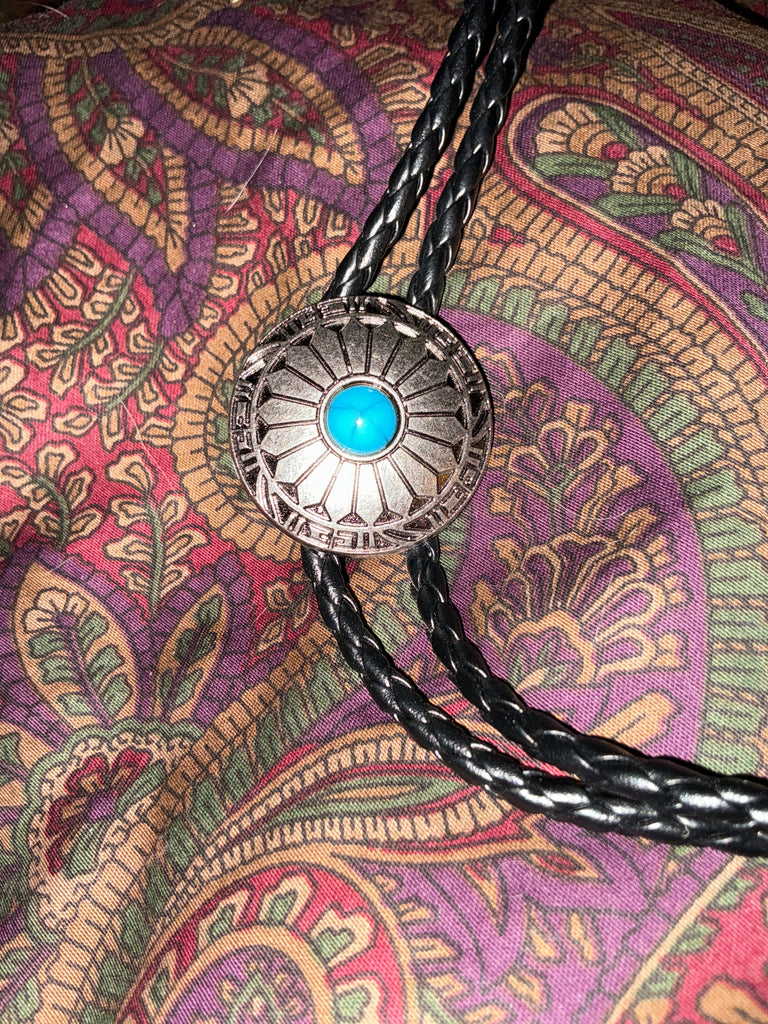 Small Round Silver Concho Turq Bolo