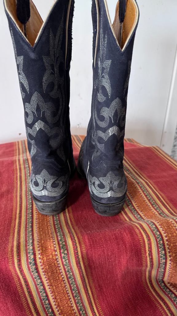 VINTAGE NAVY SUEDE 13” DIEGO BOOTS 7.5 OLD GRINGO