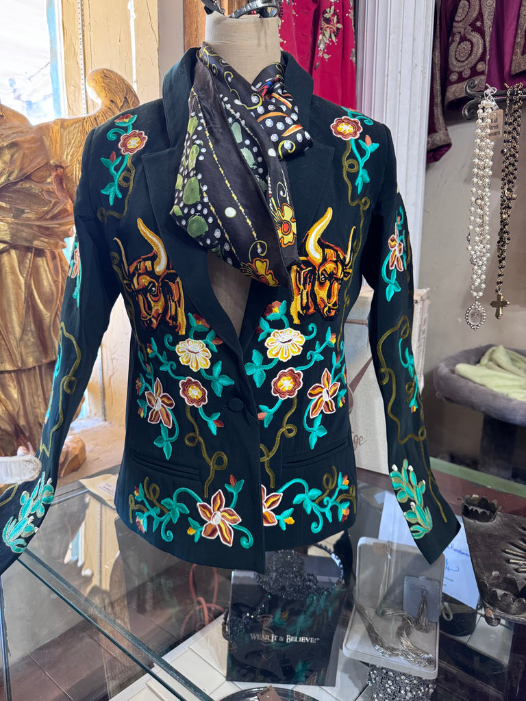 Vintage Inspired Bull Embroidered Jacket