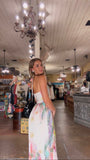 Watercolor Maxi Halter Dress Pleated