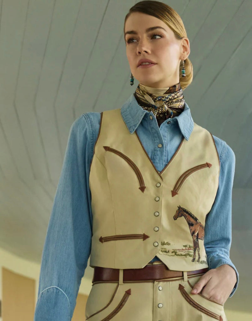Stable Lass Vest Pearl Snaps Printed Horse