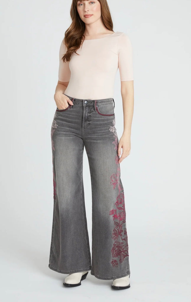 Mona Wide Leg Jeans Etched Design