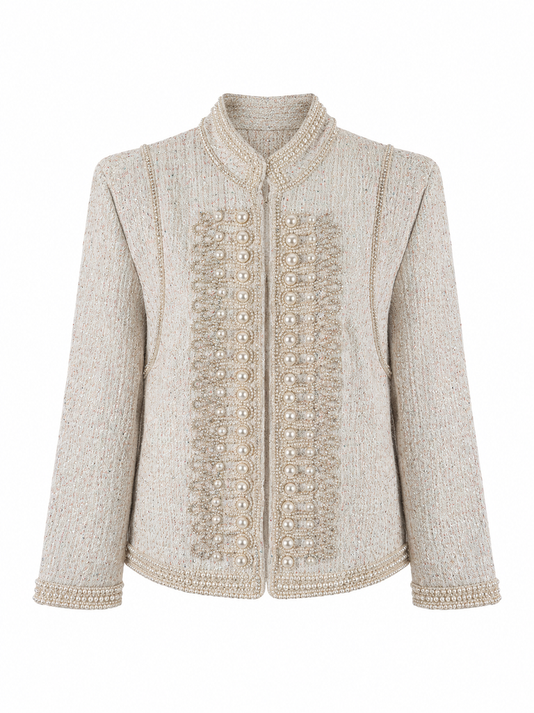 Pearl Crystal Ivory Tweed Statement Jacket