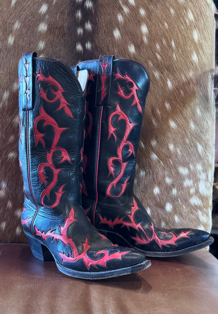 Rocketbuster Flame Inlay Red Black Cowboy Boots
