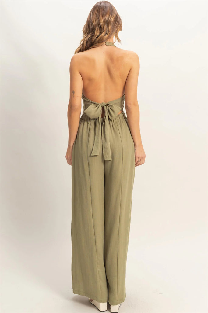 Halter Button-Front Jumpsuit