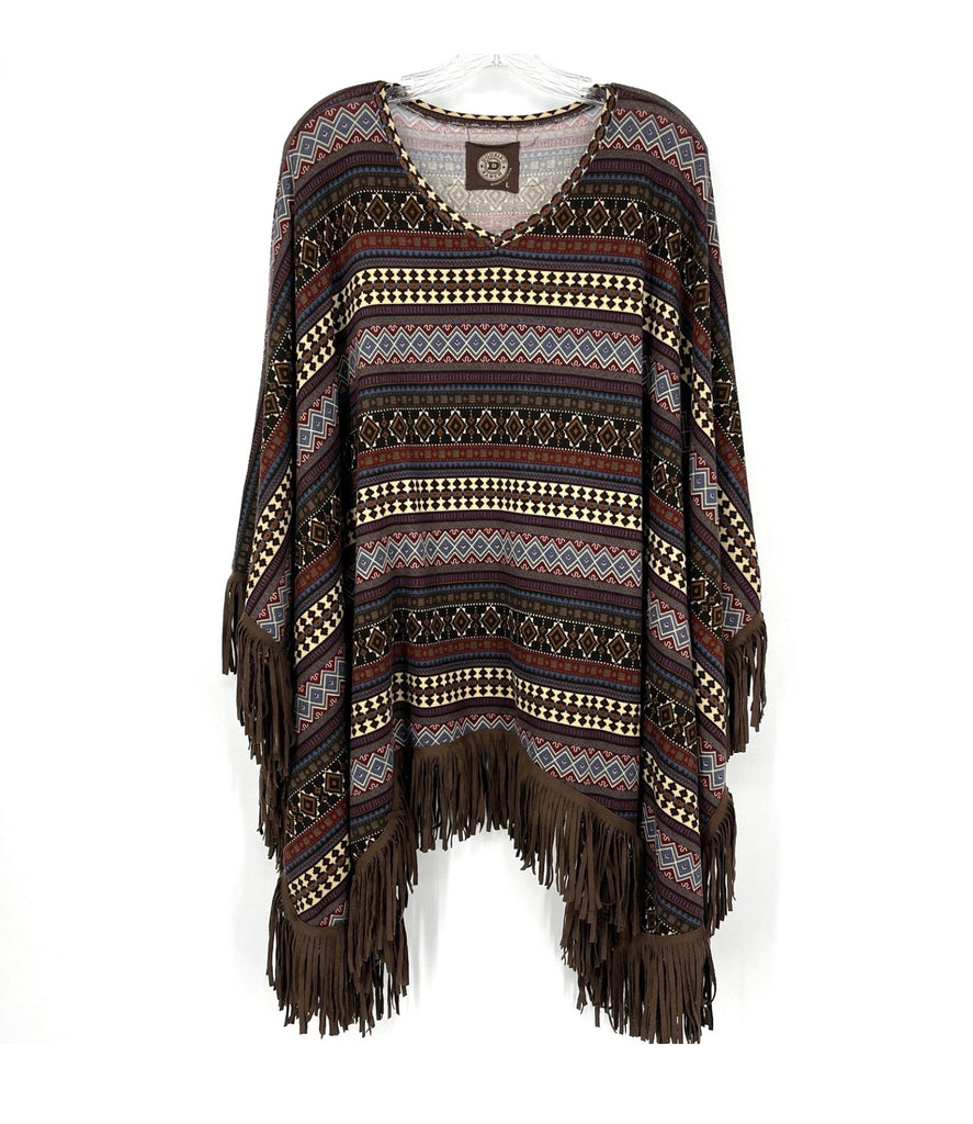 Vintage Leather Fringe Serape Poncho L