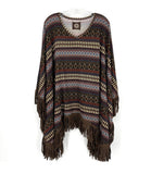 Vintage Leather Fringe Serape Poncho L