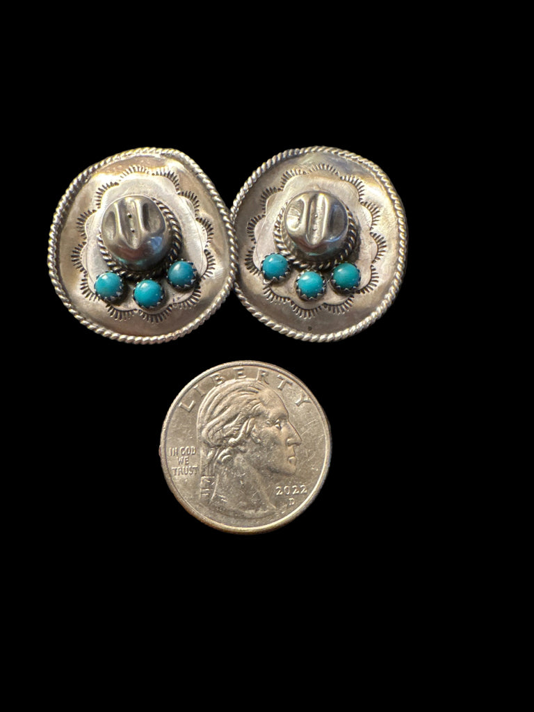 SS KINGMAN TURQUOISE HAT EARRINGS HANDMADE