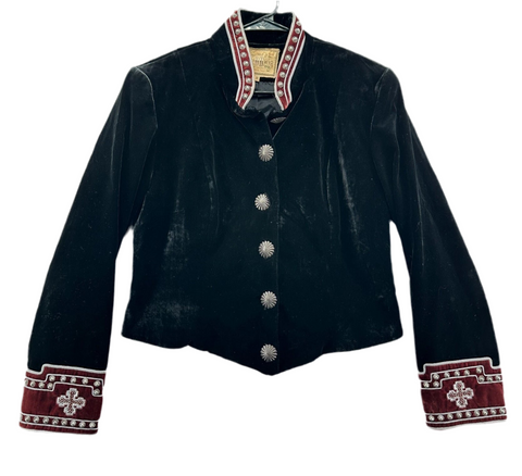 Vintage Black Velvet Jacket Crosses Studs