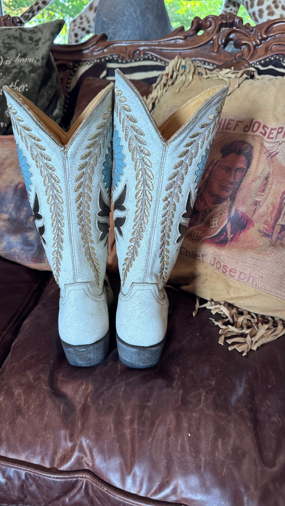 OLD GRINGO ZHORA - CRACKLED TAUPE AND BLUE NEW COWBOY BOOTS 7.5