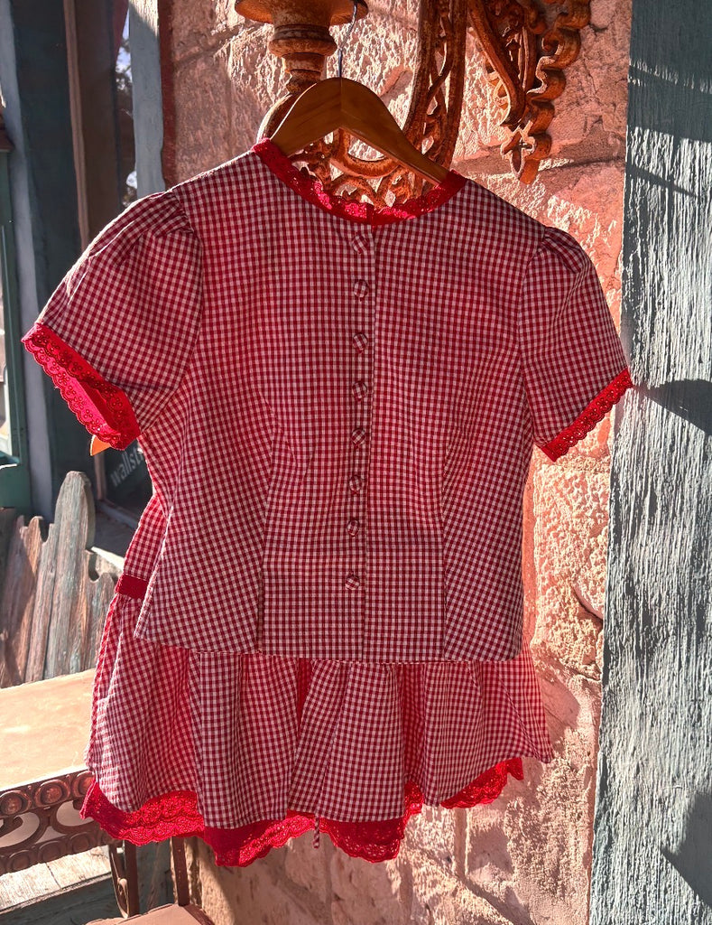 Red Gingham Set Top w/Lace Mini Skirt