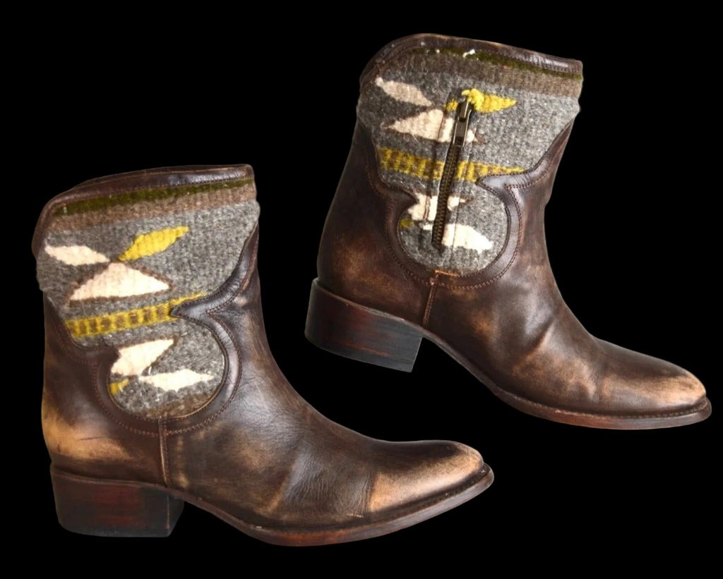 Serape Leather Ankle Boots Zipper Freebird 10